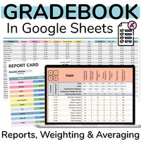 "With this Google Sheets Gradebook, you'll finally stay on top of grading. You'll have access to your digital gradebook through Google Drive and can easily print the gradebook template, too. You'll find automatic averages, options for assignment weighting, and built-in student reports. There are two gradebooks available to you with purchase. ⭐ GRADEBOOK ONE ⭐ This gradebook is super simple to use. This is perfect for someone new to Google Sheets who just wants an easy digital gradebook to keep t