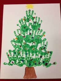 Handprint Christmas tree with glitter glue ornaments/lights