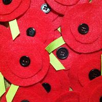 Easy DIY poppy pins for classmates on Veterans Day. Felt, buttons and ribbon.