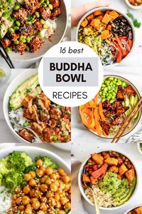 These are the best buddha bowl recipes! These vegan buddha bowl recipes are easy to make, gluten free, healthy and perfect for meal prep. These buddha bowls are loaded with veggies, dressing, quinoa, and chickpeas.