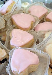 Pink French Vanilla has quickly become our signature and best selling scone! A light and fluffy cream scone topped with perfectly pink French Vanilla frosting, it is the perfect balance of sweet, but not too sweet. We are the original heart shaped scone. Made with unbleached wheat flour, fresh