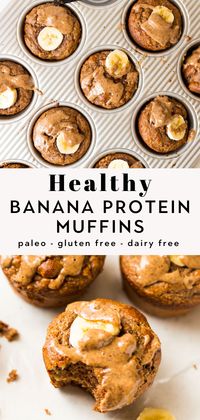 These healthy banana protein muffins are EASY to make, fluffy, and so tasty. They are the perfect protein packed breakfast or snack for busy mornings with a whopping 8 grams of protein per muffin! Paleo gluten free, and kid approved.