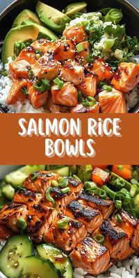 🐟🍚 These Salmon Rice Bowls are the perfect healthy meal for lunch or dinner! Packed with protein, Omega-3s, and fresh veggies, this dish is light yet filling. The crispy salmon pairs beautifully with a bed of rice, avocado, and your favorite toppings. Meal prep-friendly and full of flavor, these bowls are great for anyone looking for a nutritious and delicious meal! 🥑✨ #SalmonRiceBowl #HealthyEating #MealPrep #FishRecipes #HealthyLunch #EasyDinner #QuickMeals #SalmonRecipe #RiceBowls