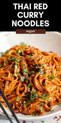 These Thai red curry noodles are easy to make, vegan, gluten free and perfect for a simple vegan dinner. These curry noodles are ready in 15 minutes and perfect as is or with tofu, chicken or salmon.