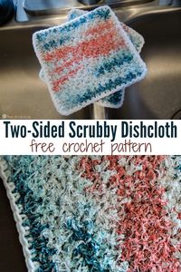 These two-sided scrubby dishcloths are so quick to crochet, and easy too! The free crochet pattern almost makes me want to go clean something. Almost. ;)