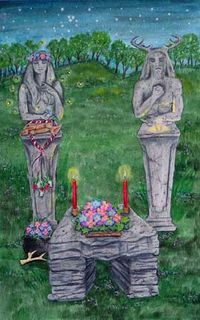 Beltane altar, god and goddess