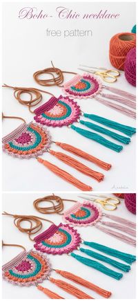 Boho-Chic Necklace Crochet Free Pattern- #Jewelry; Free #Crochet; Patterns