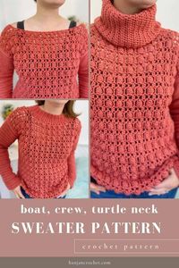 The Florence textured crochet sweater pattern is the perfect transitional crochet pullover to truly make it as you’d like it for your taste. In nine sizes from XS to 5X and with three neckline options - boat neck, crew neck or turtle neck, and adjustable sleeves you can be assured that yours will be the perfect fit and style for you. An intermediate crochet pattern but with a simple construction and full video tutorial making it accessible for beginners to crochet this jumper too!