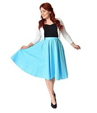 Unique Vintage Plus Size 1950s Style Turquoise Blue Cotton Swing Skirt