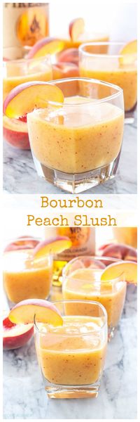 Bourbon Peach Slush | Bourbon, peaches, and ginger ale are blended together to make a delicious and easy to make cocktail!