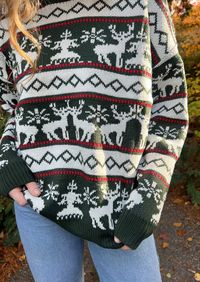 TIS THE DAMN SEASON. The shop wouldn't be complete without the coziest, most perfect Christmas sweater.  hallie is 5'8 and wearing a size M/L size S/M: 24" length, 26" width size M/L: 26" length, 26" width size 1X/2X: 28.5" length, 26.5" width size 2X/3X: 30.5" length, 27" width (width is measured armpit to armpit on t