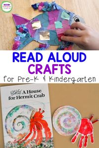 These story book crafts will give you a ton of ideas for how to extend read alouds to center time! Favorite children's books include "A House for Hermit Crab," "The Kissing Hand," "The Rainbow Fish," and more!