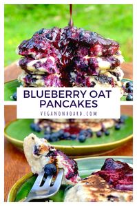 These vegan oat blueberry pancakes with berry sauce prove that breakfast can be healthy and hearty, as well as super indulgent and satisfying! #blueberryrecipes #veganpancakes #healthyrecipes