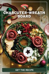 Turn your holiday charcuterie board into a festive wreath centerpiece that'll put your guests in the holiday spirit.