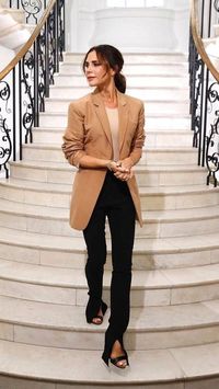 Victoria Beckham wore the chicest camel blazer to London Fashion Week and we found the high street version. Click here to see and shop.