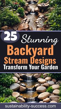 Transform your garden with these stunning backyard stream designs. Create a peaceful oasis, backyard, garden enhancement, natural water features, stream paths, garden waterfalls, relaxing ambiance, landscape ideas, DIY garden projects, nature-inspired spaces. Elevate your outdoor space with creative, calming, stream elements! #Garden #BackyardDesign #BackyardStream #GardenWaterfall