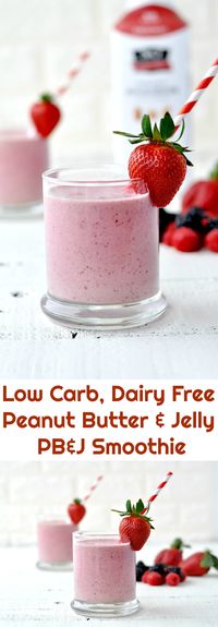 Low Carb Dairy Free Peanut Butter and Jelly PB&J Smoothie via @PeaceLoveLoCarb