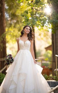 Glittery Ballgown Wedding Dress with Tiered Skirt -