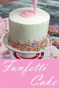 What is a Funfetti Cake? It's a moist vanilla cake with extra sprinkles and topped with pink ganache #preppykitchen #funfetticake #bestfunfetticake #birthdaycake #cakedecorating #cakerecipes