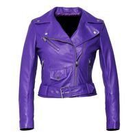 Womens Moto Nappa in Deerskin Emboss Patent Purple Leather Jacket - FADCLOSET