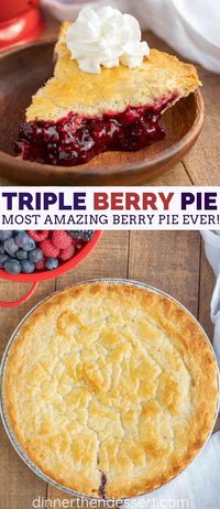 Mixed Berry Pie with homemade pie crust, blueberries, raspberries and blackberries bake together to make the most amazing berry pie you've ever tasted! #pie #berry #blueberry #raspberry #blackberry #holidays #thanksgiving #easter #christmas #baking #pies #dinnerthendessert