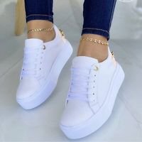 Category:Sneakers; Upper Materials:PU Leather,PU; Season:Fall,Spring; Heel Type:Platform; Gender:Women's; Toe Shape:Round Toe; Style:Minimalism,Casual,Sporty; Heel Height(inch):1-2; Outsole Materials:Rubber; Occasion:Daily; Closure Type:Lace-up; Pattern:Solid Colored; Listing Date:10/12/2022; Production mode:Self-produce; 2024 Trends:White Shoes,Platform Sneakers; Foot Length:; Foot Width:; Size chart date source:Provided by Supplier.; US Size:null; UK Size:14.5; EU Size:50