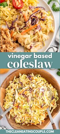 A Vinegar Based Coleslaw you can serve with almost anything! This secretly healthy coleslaw is light, delicious & quick to make with NO mayo!