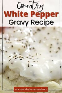 This delicious white pepper gravy recipe only takes 4 simple ingredients and it is the PERFECT addition to your homemade biscuits! #homemadegravy #whitepeppergravy #whitegravy #whitegravyrecipe #countrygravy #sawmillgravy #homestylegravy