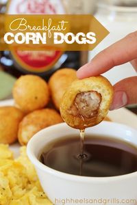 Breakfast Corn Dogs. Sausage covered in a pancake-like batter. Pure breakfast perfection. #breakfast http://www.highheelsandgrills.com/2013/04/breakfast-corn-dogs.html