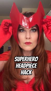 Adding a headband to this type of headpiece is so much more comfortable than an elastic band! I have a full tutorial and free pattern for making this Scarlet Witch headpiece on the GeekMamas blog. It shows how to add the headband in a little more detail. #cosplaytips #scarletwitch #scarletwitchcosplay #cosplaytutorial #cosplayreels