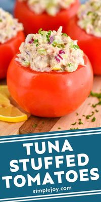 Tuna Stuffed Tomatoes make such a great low carb lunch option. This budget friendly recipe comes together fast and is so filling.