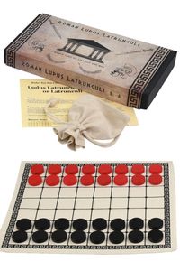 Ludus Latrunculi is a classic, ancient Roman board game where opposite sides compete to capture as many of opponent's pieces as possible. The game is relatively straight-forward but does require some deep thought and strategy. It is a two player game which is suitable for children and adults alike.