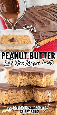 These delicious peanut butter Rice Krispie treats are as delicious as they are easy. We take classic Rice Krispie squares to the next level by adding creamy peanut butter and topping them off with a layer of chocolate. #PeanutButterDelight #RiceKrispieTreats #NoBakeTreats 🍫🥜