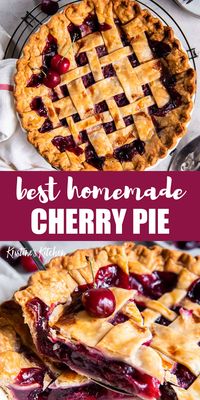 This cherry pie recipe is simply the best! The cherry filling is sweet and juicy and can be made with fresh or frozen cherries. The pie crust is perfectly flaky and buttery. Brushing the top of the crust with an egg wash gives it a bit of shine and beautiful golden brown color.