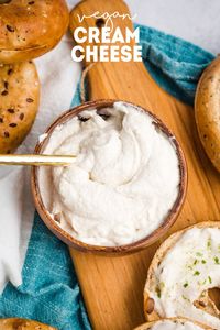 Easy vegan cream cheese perfect for spreading onto bagels or stirring into pasta for a creamy sauce. #veganrecipes #dairyfree