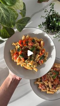 Maxine Sharf on Instagram: "Tomato ricotta pasta with basil parmesan oil✨

Inspired by the roasted tomato feta pasta that went viral a couple years ago 🤍

Pasta:▪️4 Cups Cherry Tomatoes (20 oz.)▪️1/4 Cup Olive Oil▪️1 tsp Kosher Salt▪️1/4 tsp Pepper▪️1 Cup Ricotta (8 oz.)▪️2 Garlic Cloves, finely chopped▪️8 oz. Rotini, or pasta of choice (1/2 a package)▪️

Basil Parm Oil:▪️1/2 Cup Fresh Basil Leaves (.6 oz), finely chopped▪️1/4 Cup Olive Oil▪️2 Tbsp Grated Parmesan▪️1 Small Pinch Kosher Salt▪️

🌱Vegan Modification: Leave out the ricotta and sub in nutritional yeast for parmesan

1️⃣ Preheat the oven to 400F.
2️⃣ To a 9x13” (or similar) baking dish, add the tomatoes, olive oil, salt, and pepper. Toss to coat the tomatoes evenly, then add the ricotta in large dollops on top of the tomatoes.