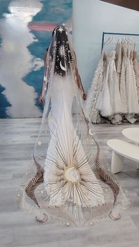 Here for the stars and moons. Make an entrance, make an exit in this celestial wedding dress veil. You deserve to be unforgettable on your special day.