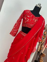 *Rate : 1499+$* *_BOUTIQUE STYLE EXCLUSIVE FANCY PARTY WEAR RED FAUX GEORGETTE RUFFLE SEQUENCE EMBROIDERY WORK LEHENGA SAREE WITH HEAVY WORK BLOUSE🚀 *_ *LEHENGA SAREE* : FAUX GEORGETTE WITH SEQUENCE EMBROIDERY AND MOTI WORK *FULLSTITCHED* LEHENGA SAREE WITH FULLFLAIR AND ROUND RUFFLE *CHOLI* : FAUX GEORGETTE WITH HEAVY SEQUENCE EMEBROIDERY WORK 0.80meter UNSTITCHED *Weight* : 850gm 😀✅Best quality ever✅😀 😋 *👌No Compromise with Quality👌* 😋