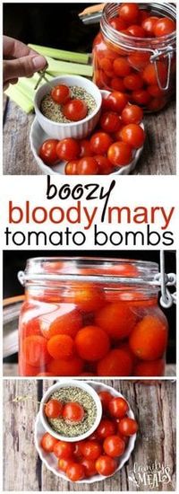 Here is the best thing to do with all those extra cherry tomatoes you have growing in your garden. Boozy Bloody Mary Tomato Bombs! So easy to make!