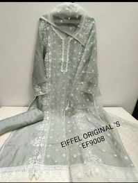 EF9008 beautiful muslin pakistani semistiched upper with embroidary all over Max size 48 🌸🌸🌸🌸 Shantoon bottom 🌸🌸🌸🌸 Organza dupatta with embroidary Restocked Rs 1999 free ship