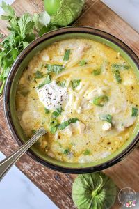 Green enchiladas chicken soup recipe is so tasty and easy to make in your slow cooker or Instant Pot. Keto slow cooker soup is the perfect weeknight dinner recipe. Easily adapted Instant Pot recipe so you've got even more options. A perfect Mexican recipe for taco Tuesdays! Seriously the best chicken enchilada soup!