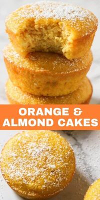 Flourless Orange and Almond Cakes are a great gluten free dessert option. These orange almond cupcakes are light and moist with just the right amount of sweetness. Serve as is, or sprinkle some icing or powdered sugar on top.