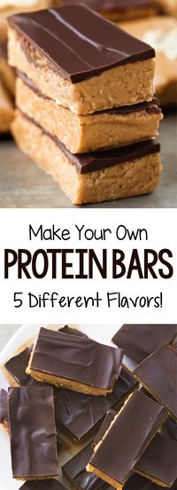 Healthy homemade protein bars in 5 delicious flavors, with vegan and gluten free options #protein #proteinbars #recipe #vegan #glutenfree #healthy #homemade #proteinpowder