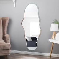 Tall Mirror Full Body Floor Length Mirror Dressing Body Mirror Frameless Mirror for Bedroom Bathroom Living Room, Irregular Shape Mirror, White