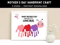 "Create sweet memories this Mother's Day for Mom, Grandma, or any other loved one! This printable Mother's Day handprint craft template is a fun activity and memorable keepsake. With multiple sizes available, template can fit prints from babies, toddlers, preschoolers, and even older children. Make at home with your child and display or gift to friends and family. Great option for daycares and preschool Mother's Day gifts and activities also! Looking for more fun? Check out the full bundle of Mother's Day-themed handprint and footprint crafts: https://violetbloomsstudio.etsy.com/listing/1625331832/mothers-day-handprint-footprint-and ★ THIS IS A DIGITAL DOWNLOAD ★ It does not include printing. No physical item will be shipped to you. ★ WHAT YOU WILL RECEIVE ★ * High resolution files for sha