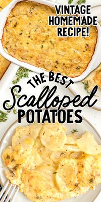 Cheesy, layered scalloped potatoes are a simple dish that’s full of satisfying sliced potatoes, melty cheese and fresh thyme.