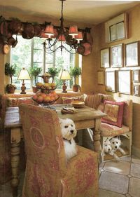 pretty banquette area and sweet dogs