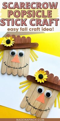 Create this simple fall DIY popsicle stick scarecrow for an easy and cute fall craft for kids! A scarecrow craft is fun and entertaining while helping them learn about nature and the season. With a few simple supplies, you can make this quick fall craft. This popsicle stick scarecrow makes a festive refrigerator magnet to decorate your home! They're super cute and kids love this easy craft! Grab the step-by-step directions and make it today.