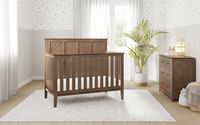 A modern chevron pattern pairs beautifully with the traditional details of our popular Atwood Collection. Choose from a stylish flat top 4-in-1 crib, or a more streamlined 3-in-1 Euro Crib, and add a dresser or chest to complete a 2- or 3-piece nursery collection.
