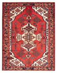 Persian Hamadan 5'3" x 6'11" Hand-knotted Wool Red Rug | ECARPETGALLERY